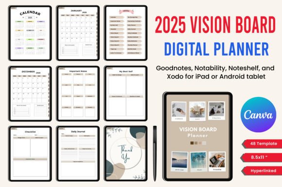 2025 Vision Board Digital Planner: A Powerful Tool for Goal Setting and Daily Organization