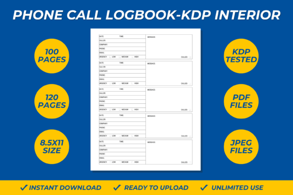 Phone Call Log Book KDP Interior 8.5X11